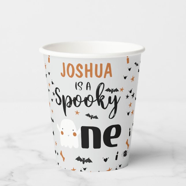 Grey Spooky One Halloween 1st Birthday Paper Cups (Front)