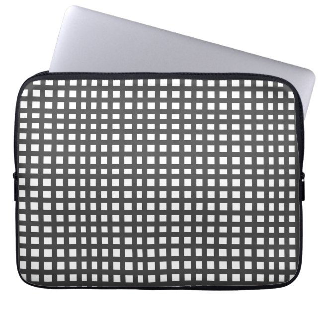 Grey square mesh grid pattern  laptop sleeve (Front)
