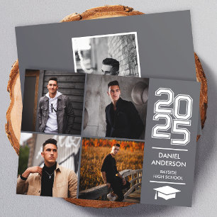 Grey Square Photo Modern Varsity Grad Announcement