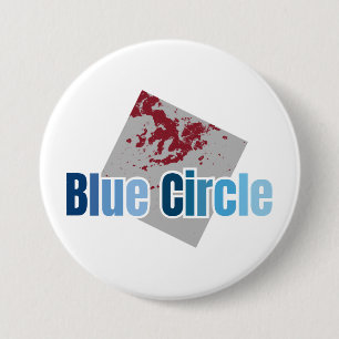 Grey Square with Red Stain and Blue Circle Text 7.5 Cm Round Badge