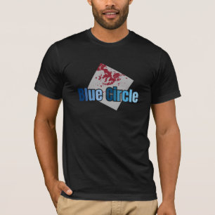 Grey Square with Red Stain and Blue Circle Text T-Shirt