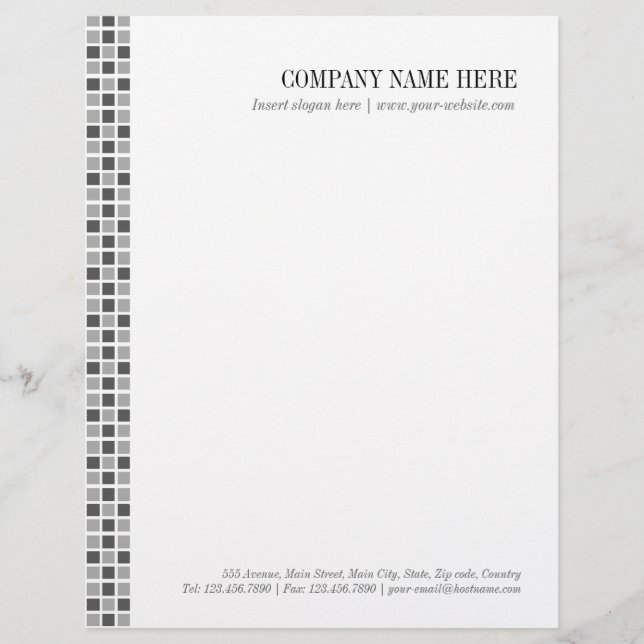 Grey Squares Pattern Personalised Letterhead (Front)