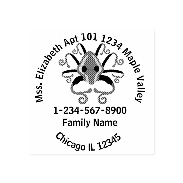 Grey Squid Home Address Contact Information Rubber Stamp (Imprint)