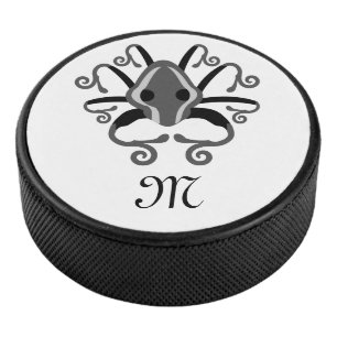 Grey Squid Monogram Hockey Puck
