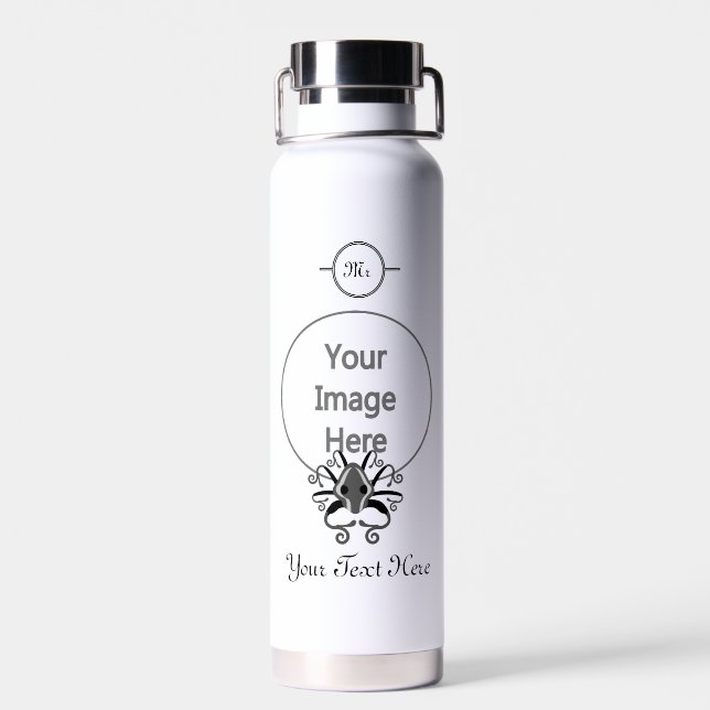 Grey Squid Monogram Water Bottle (Back)