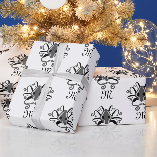 Grey Squid Monogram Wrapping Paper (Holidays)