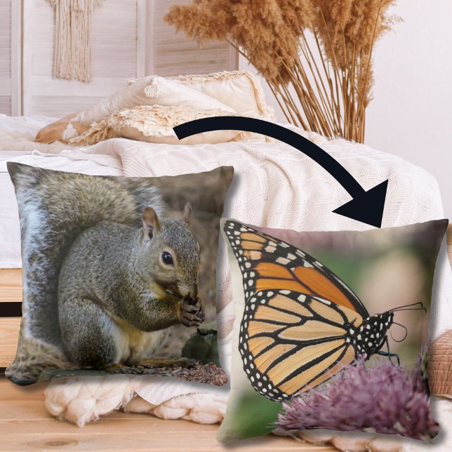 Grey Squirrel and Monarch Butterfly Throw Pillow (Creator Uploaded)