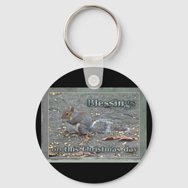 Grey Squirrel Christmas Blessings Series Key Ring (Front)
