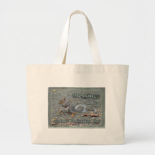 Grey Squirrel Christmas Blessings Series Large Tote Bag
