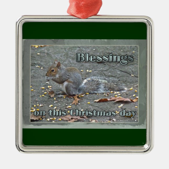 Grey Squirrel Christmas Series Metal Ornament (Front)