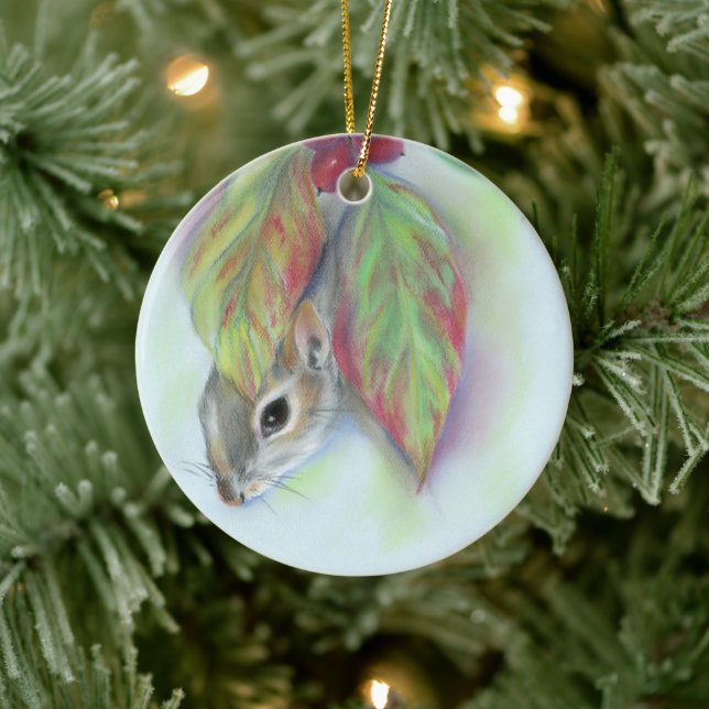 Grey Squirrel in Dogwood Christmas Personalised Ceramic Tree Decoration (Tree)