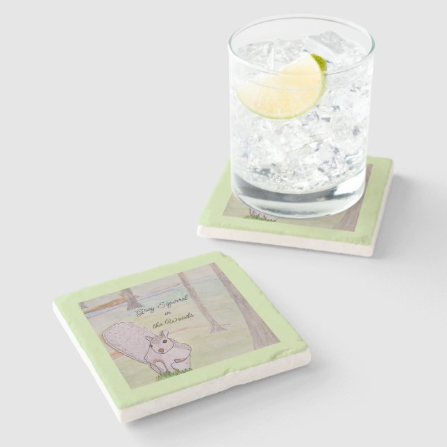 Grey Squirrel in the Woods Stone Coaster (Side)