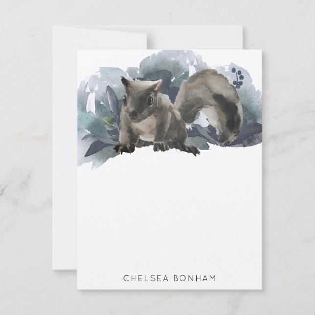 Grey Squirrel Watercolor Scenery  Note Card (Front)