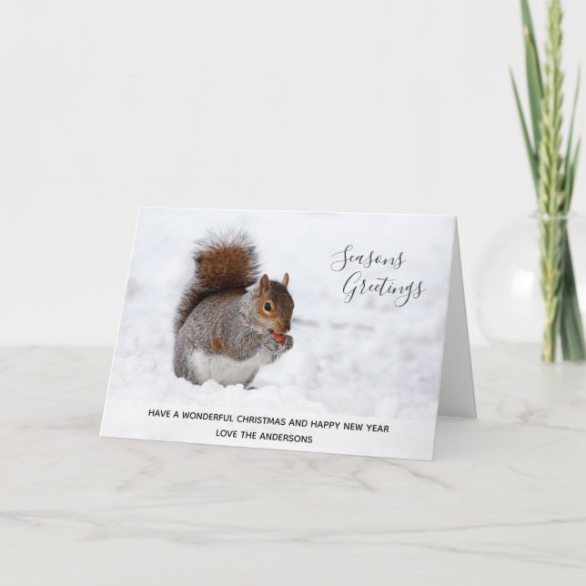Grey Squirrel Winter Snow Xmas Photo Personalized Holiday Card (Front)