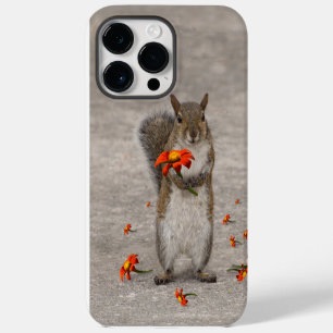 Grey squirrel with red flower iPhone 14 pro max case