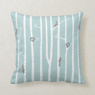 Grey Squirrels Climbing Birch Trees Cushion