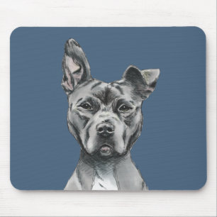 Grey Stalky Pit Bull Dog Drawing Mouse Pad