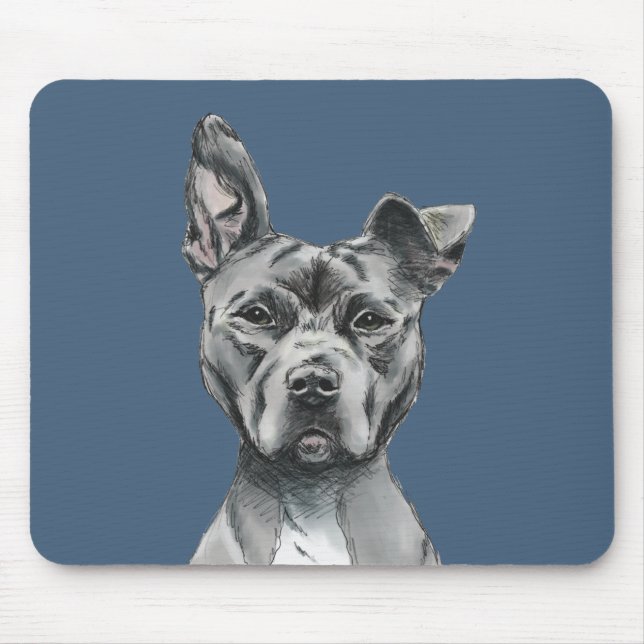 Grey Stalky Pit Bull Dog Drawing Mouse Pad (Front)