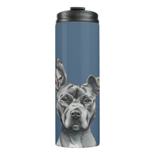 Grey Stalky Pit Bull Dog Drawing Thermal Tumbler