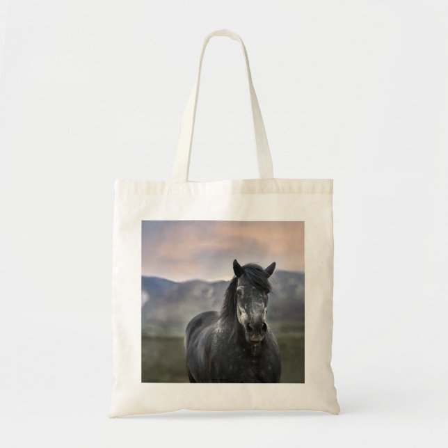 Grey Stallion Horse Reusable Tote Bag (Front)