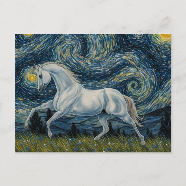 Grey Stallion in The Starry Night Postcard (Front)