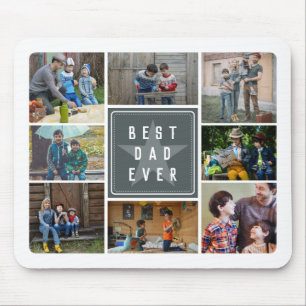 Grey Star Best Dad Ever Photo Collage Mouse Pad