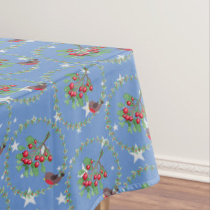 Grey Star Blue Red Robin Wreath Christmas Tablecloth