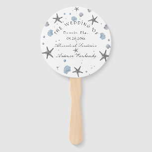 Grey Starfish Blue Beach Wedding Hand Fan