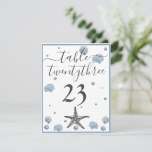 Grey Starfish Blue Shells Beach Wedding Thank You Card
