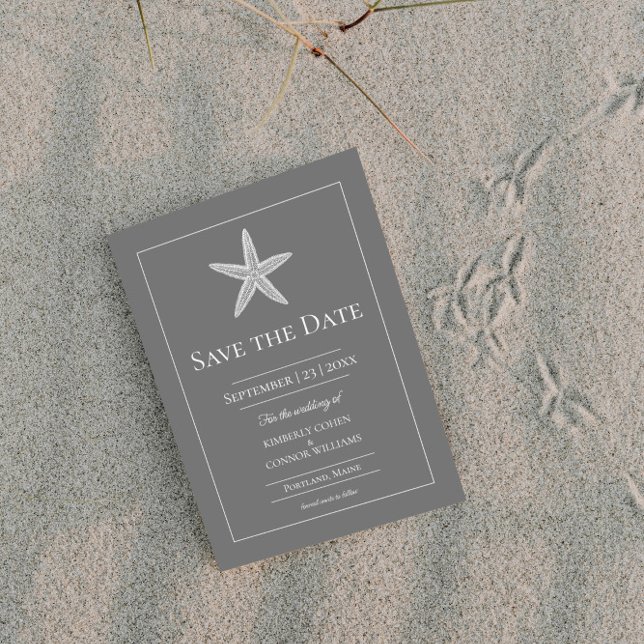 Grey Starfish Monogram Photo Save The Date (Gray Starfish Monogram Photo Save the Date)