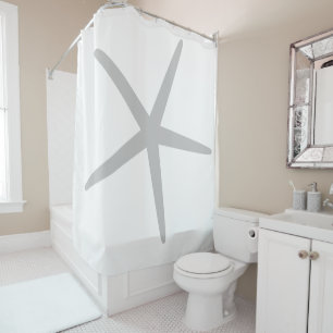 Grey Starfish Pattern White Elegant Custom Color Shower Curtain