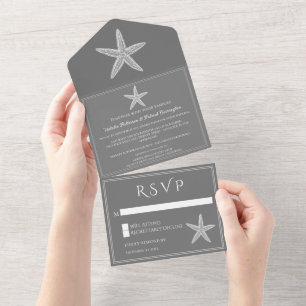 Grey Starfish Wedding All In One Invitation