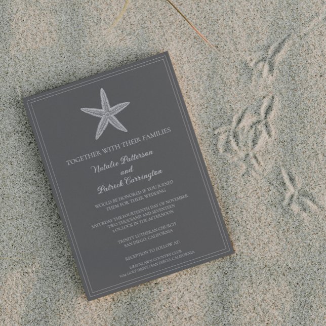 Grey Starfish Wedding Invitation (Gray Starfish Wedding Invitation)