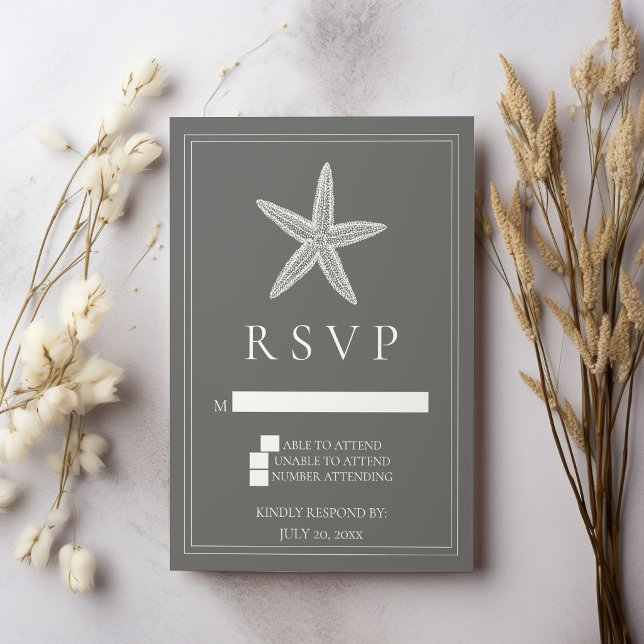 Grey Starfish Wedding RSVP Card (Gray Starfish Wedding RSVP Card)
