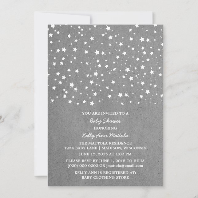 Grey Starry Night Baby Shower Invite (Front)