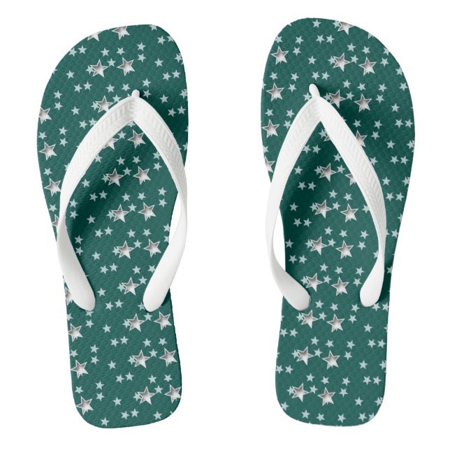 Grey Stars And Green Background Thongs (Footbed)