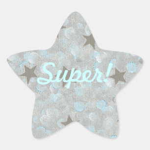 Grey Stars Blue Silver Bubbles Super Stickers