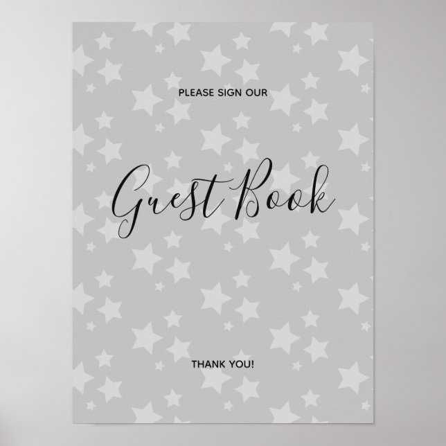 Grey Stars Modern design Book Sign Poster (Front)