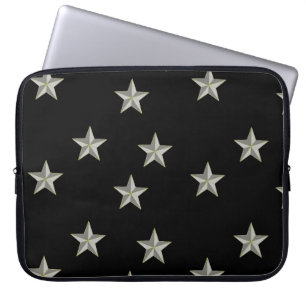 Grey stars pattern on black laptop sleeve
