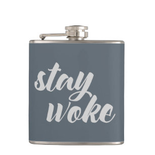 Grey Stay Woke Hip Flask