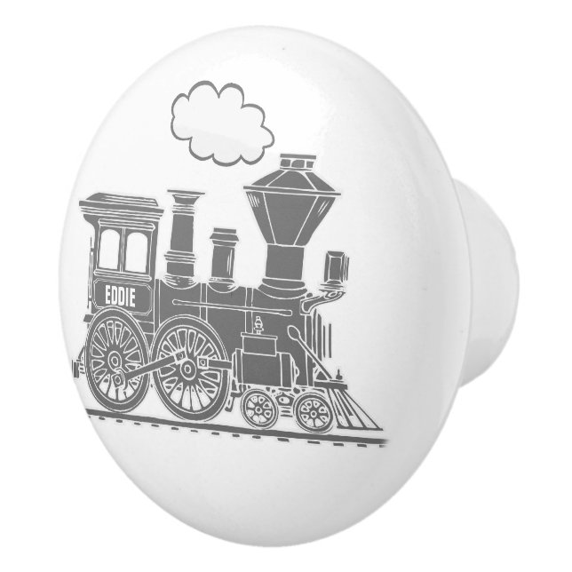 Grey steam train custom art doorknob ceramic knob (Right)
