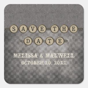 Grey Steampunk Keys Save the Date Stickers