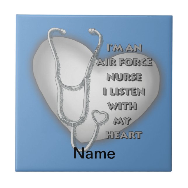 Grey Stethoscope Air Force Nurse Ceramic Tile (Front)