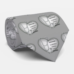Grey Stethoscope Heart Doctor Tie