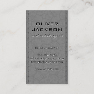 Grey Stitched Leather   Realtor Business Card