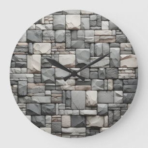 Grey Stone Brick with Brown Texture Large Clock
