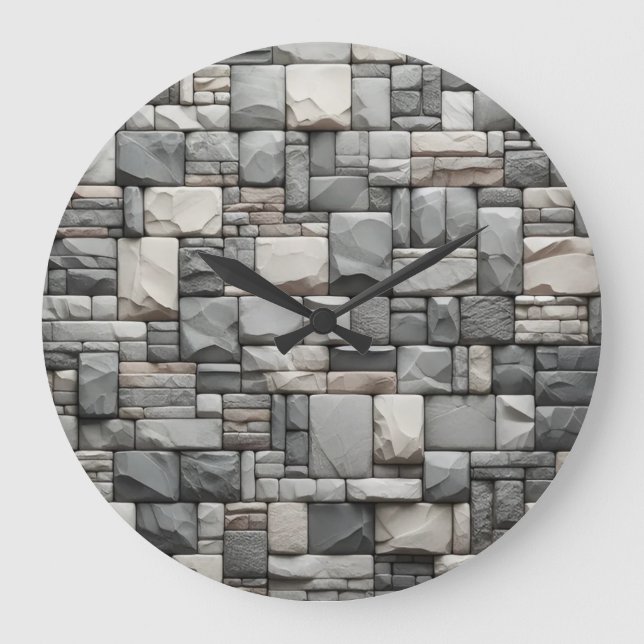 Grey Stone Brick with Brown Texture Large Clock (Front)