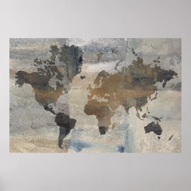 Grey Stone Map Of The World Poster | Zazzle