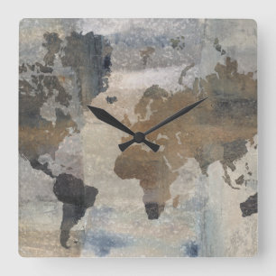 Grey Stone Map Of The World Square Wall Clock
