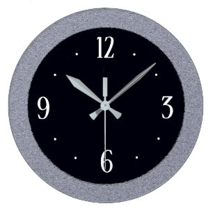 Grey Stone on Black with White Nos>Kitchen Clock